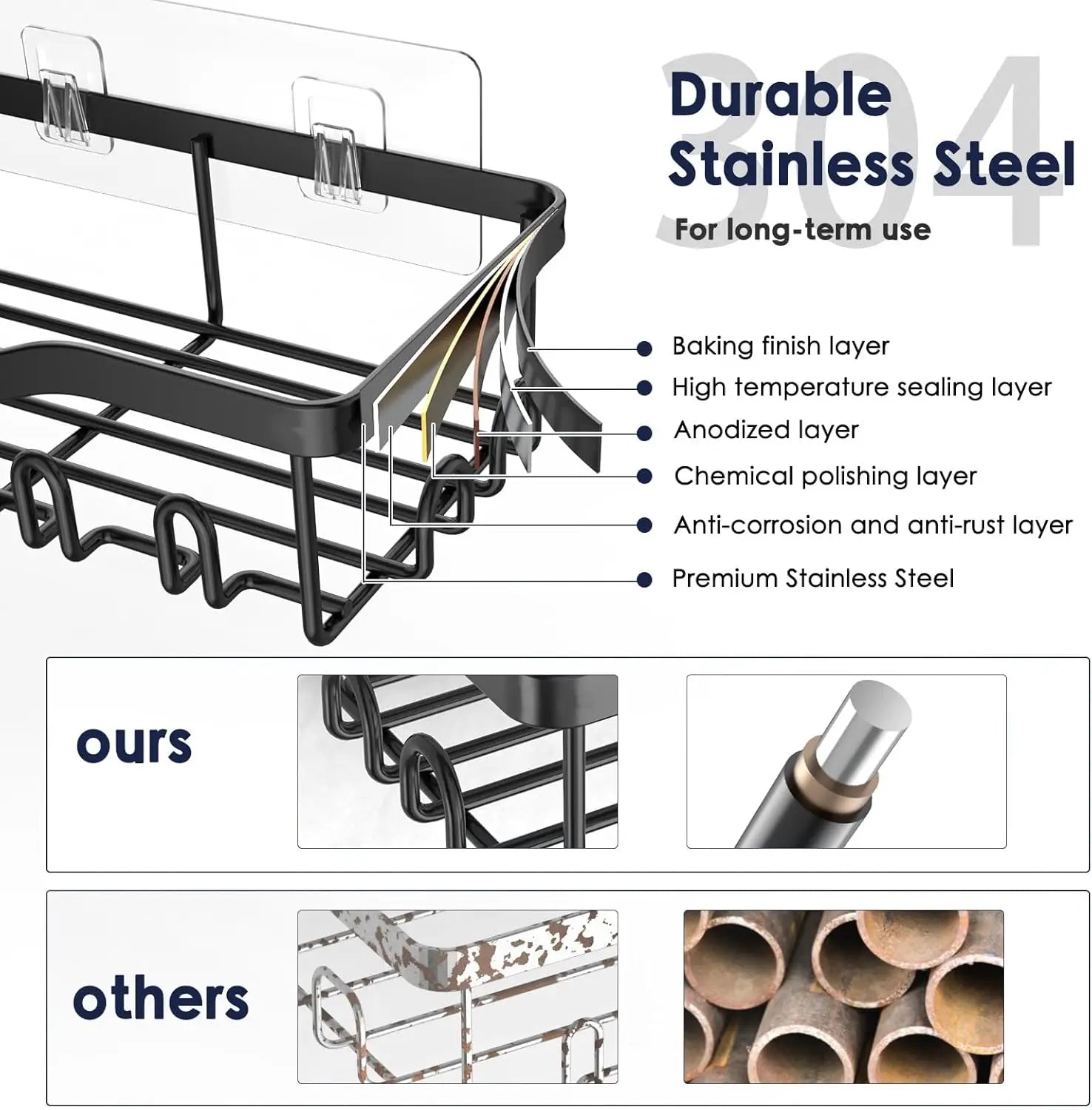 Premium Adhesive Shower Caddy & Bathroom Organizer Set