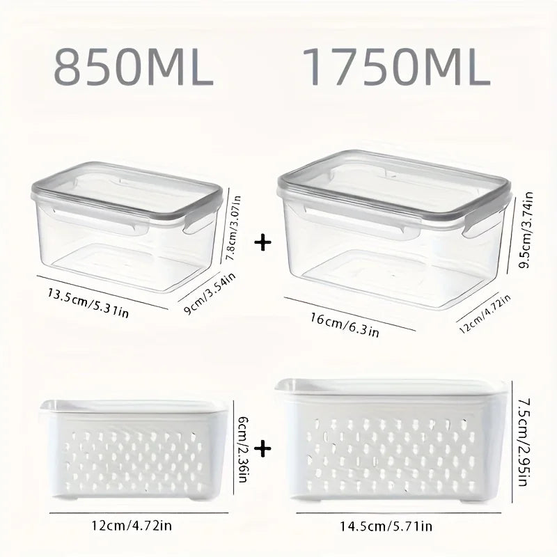 Airtight Fridge Organizer Bins with Removable Drain Basket