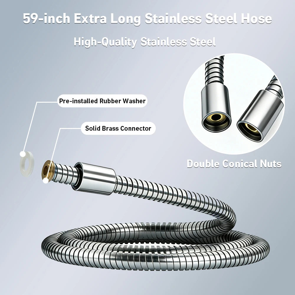 Dual Shower Head Combo with Handheld Spray, High Pressure Rainfall Shower Head, 3-Way Diverter & Stainless Steel Hose