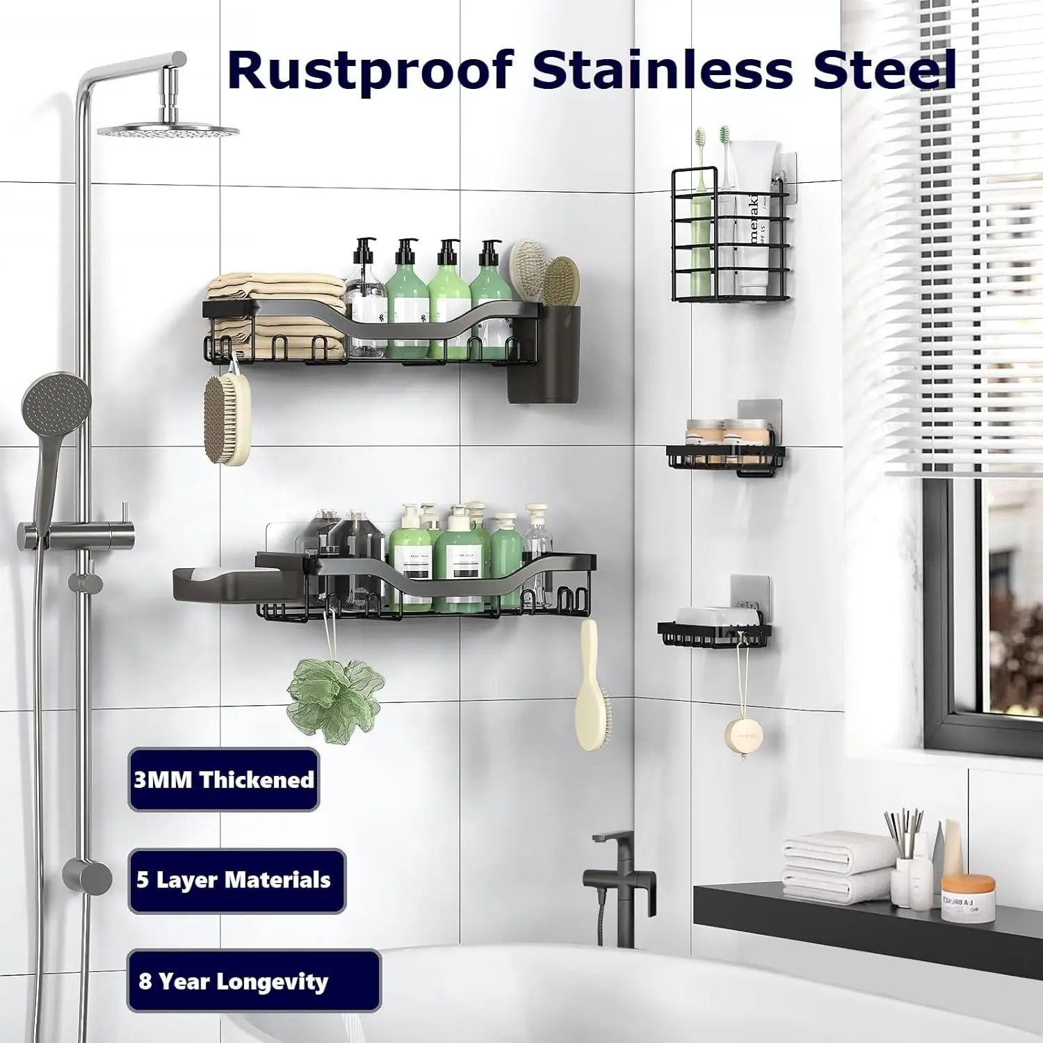 Premium Adhesive Shower Caddy & Bathroom Organizer Set