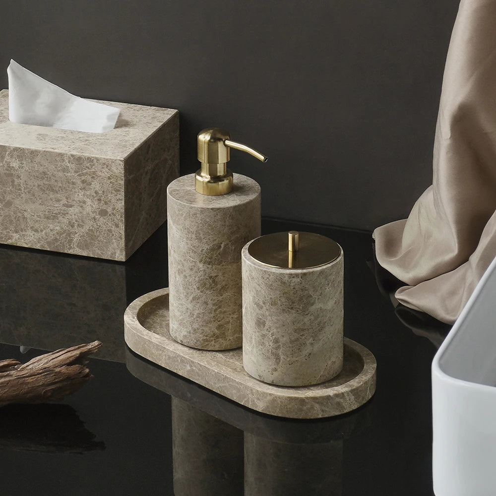 Emperador Luxury Natural Marble Bathroom Accessories Set
