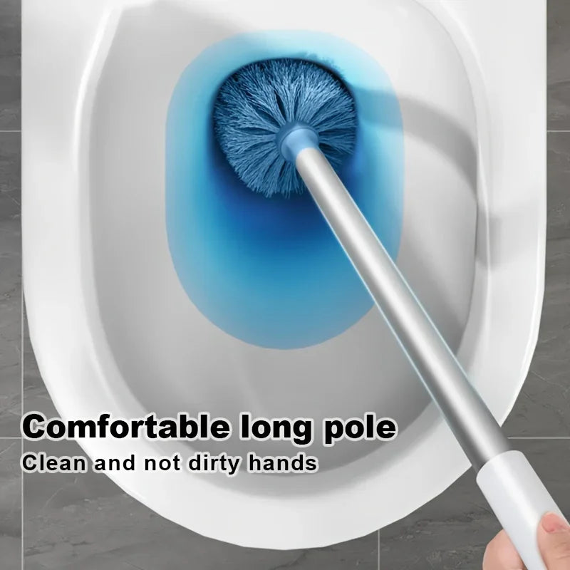 Silicone Toilet Brush and Holder, Wall Mounted Toilet Bowl Brush with Long Handle, Quick-Dry Bathroom Cleaning Set