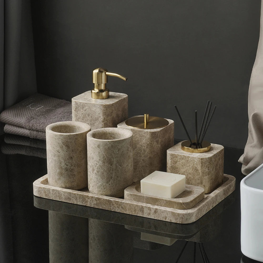 Emperador Luxury Natural Marble Bathroom Accessories Set