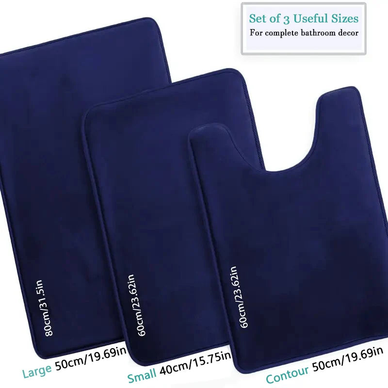 3-Piece Bathroom Rug Set, Non-Slip Soft Bath Mats, Super Absorbent Toilet & Shower Mat Set, Machine Washable