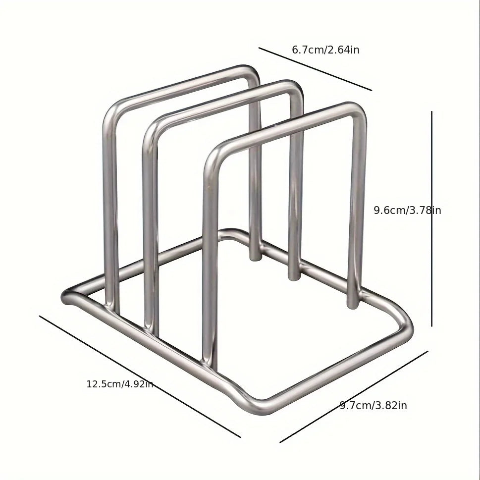 Minimalist Stainless Steel Cutting Board & Pot Lid Organizer Stand