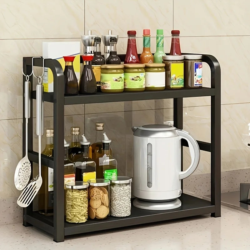 Modern Matte Black 2-Tier Countertop Organizer – Aesthetic Kitchen & Coffee Bar Shelf