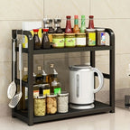 Modern Matte Black 2-Tier Countertop Organizer – Aesthetic Kitchen & Coffee Bar Shelf