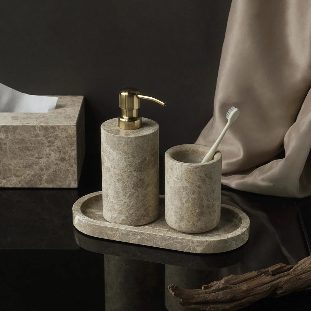 Emperador Luxury Natural Marble Bathroom Accessories Set