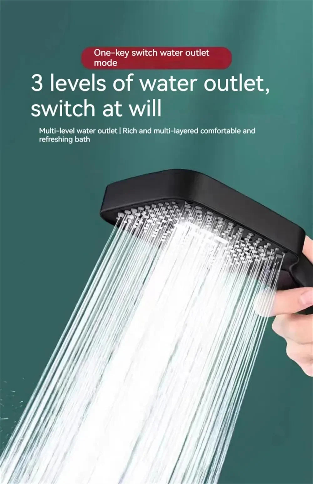 High Pressure Rainfall Shower Head, 3 Spray Modes, Water Saving, Large Panel Handheld Shower Head