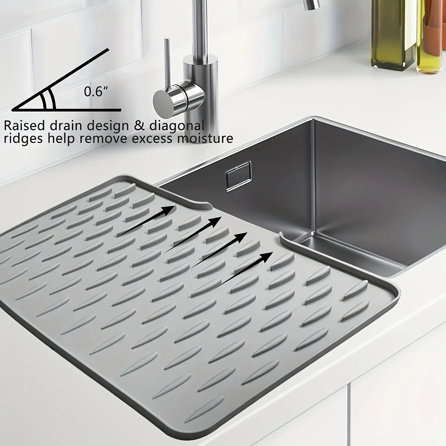 Self-Draining Silicone Dish Drying Mat for Kitchen Counter