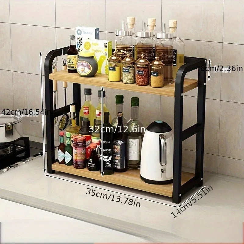Modern Matte Black 2-Tier Countertop Organizer – Aesthetic Kitchen & Coffee Bar Shelf
