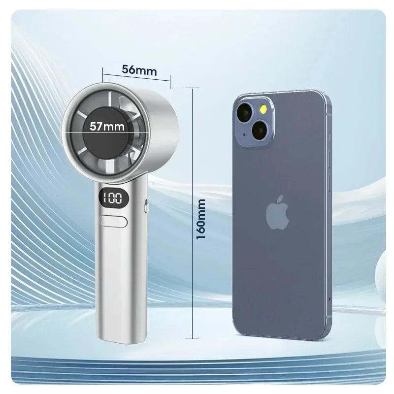 Portable Handheld Turbo Fan, 120-Speed Adjustable, Rechargeable Mini Fan with LED Digital Display, Quiet Personal Cooling Fan