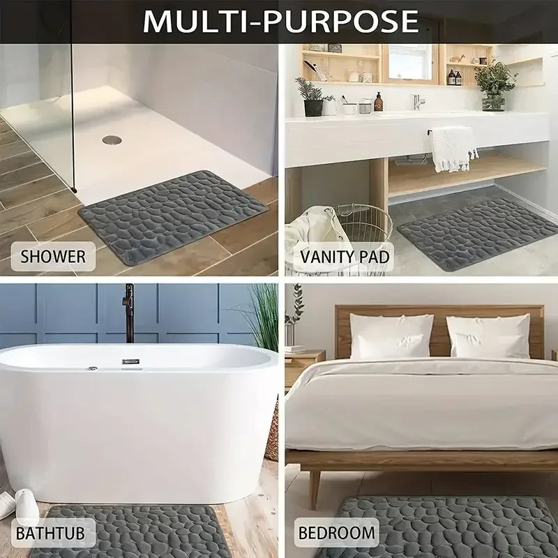 Non-Slip Bathroom Rug, Super Absorbent Quick-Dry Bath Mat, Soft 3D Cobblestone Bathroom Floor Mat, Machine Washable