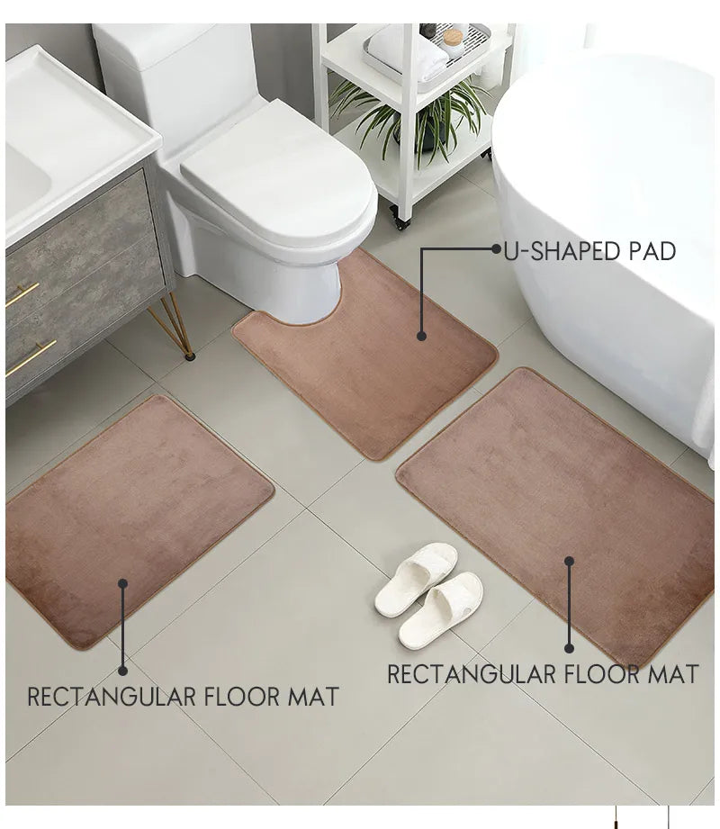 3-Piece Bathroom Rug Set, Non-Slip Soft Bath Mats, Super Absorbent Toilet & Shower Mat Set, Machine Washable
