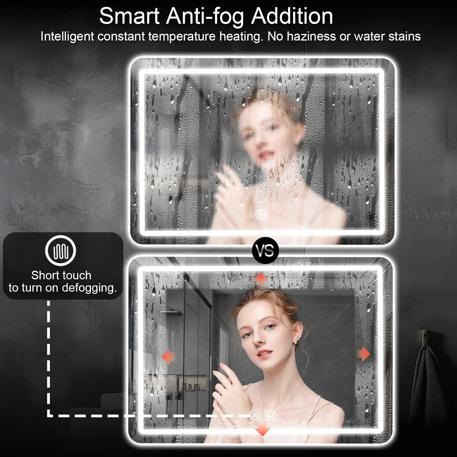 LED Bathroom Vanity Mirror with Lights, Anti-Fog, 3 Color Dimmable Lighting, Wall Mounted Rectangle Bathroom Mirror