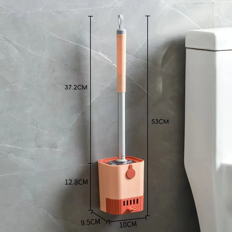 Toilet Brush & Holder Set – Wall-Mounted Long Handle, Quick-Dry Silicone, Green/White/Pink