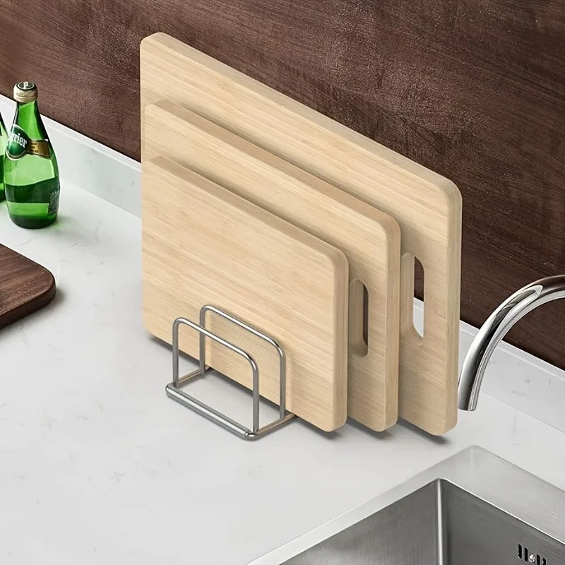 Minimalist Stainless Steel Cutting Board & Pot Lid Organizer Stand