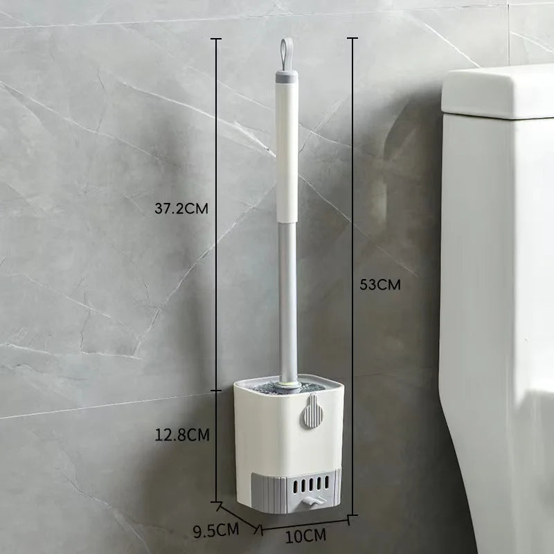 Toilet Brush & Holder Set – Wall-Mounted Long Handle, Quick-Dry Silicone, Green/White/Pink