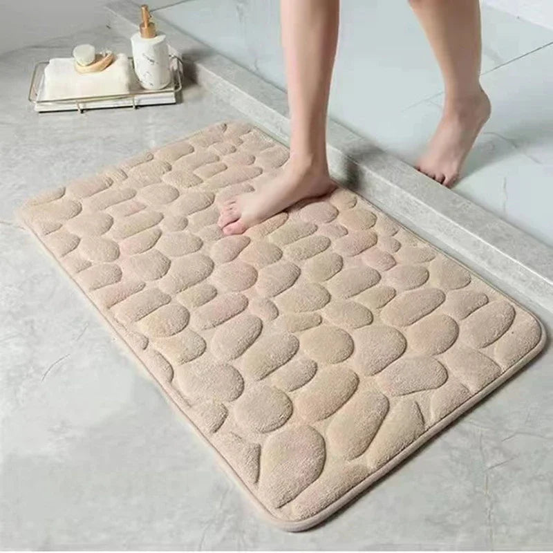 Bathroom Rug – Non-Slip Super Absorbent Quick-Dry, 3D Cobblestone Bath Mat, 40x60cm, Machine Washable