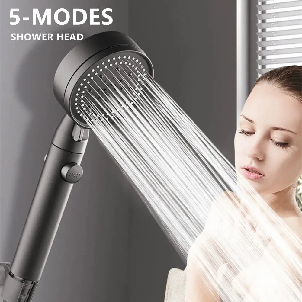 High Pressure Handheld Shower Head with 5 Spray Modes, Water Saving, One-Touch Pause, Universal Bathroom Shower Head