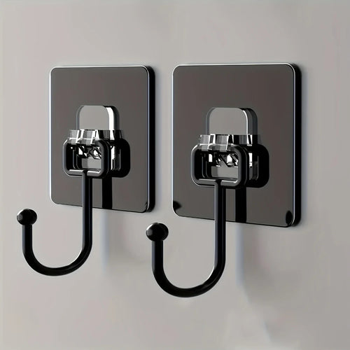Adhesive Wall Hooks 5-Pack – Damage-Free Waterproof PVC, Matte Black, Bathroom & Kitchen