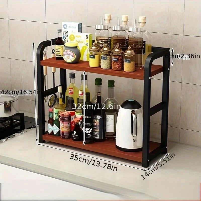 Modern Matte Black 2-Tier Countertop Organizer – Aesthetic Kitchen & Coffee Bar Shelf