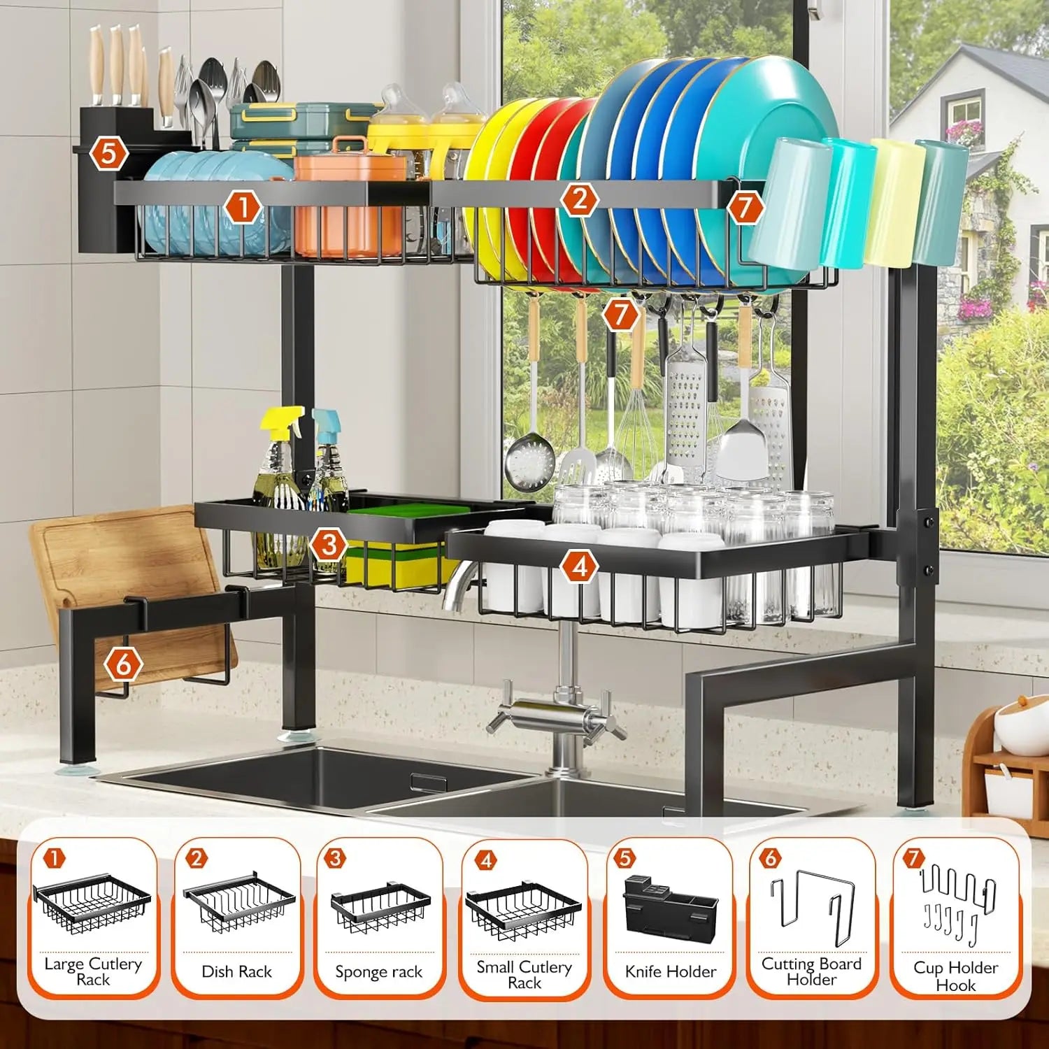Extendable Over The Sink Dish Drying Rack (4 Baskets)