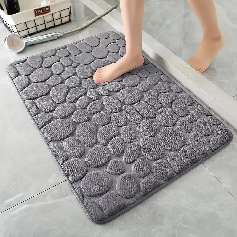 Bathroom Rug – Non-Slip Super Absorbent Quick-Dry, 3D Cobblestone Bath Mat, 40x60cm, Machine Washable