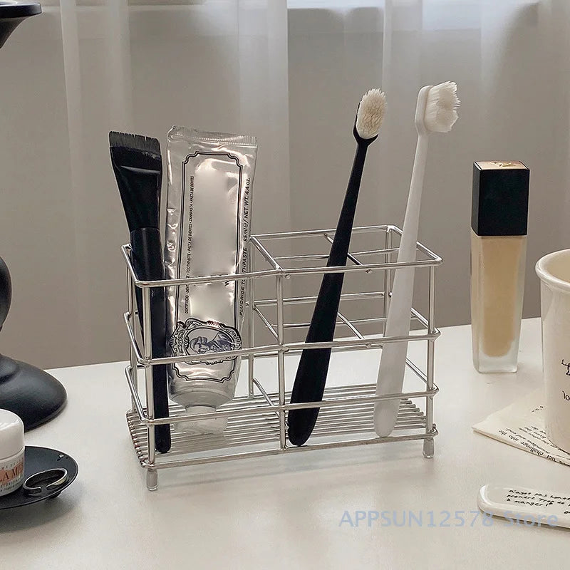 Minimalist Stainless Steel Countertop Toothbrush Holder