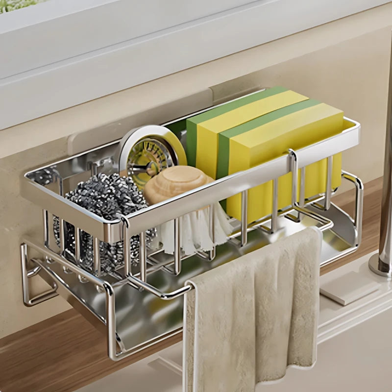 Stainless Steel Sink Caddy Organizer with Slanted Drain Tray