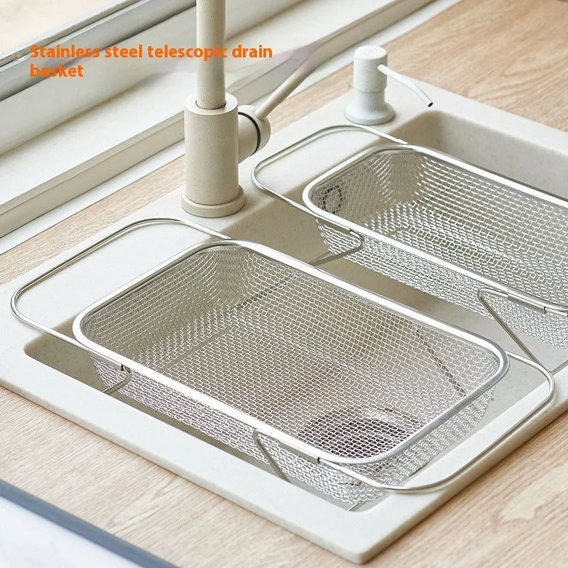 Over-the-Sink Expandable Stainless Steel Drain Basket