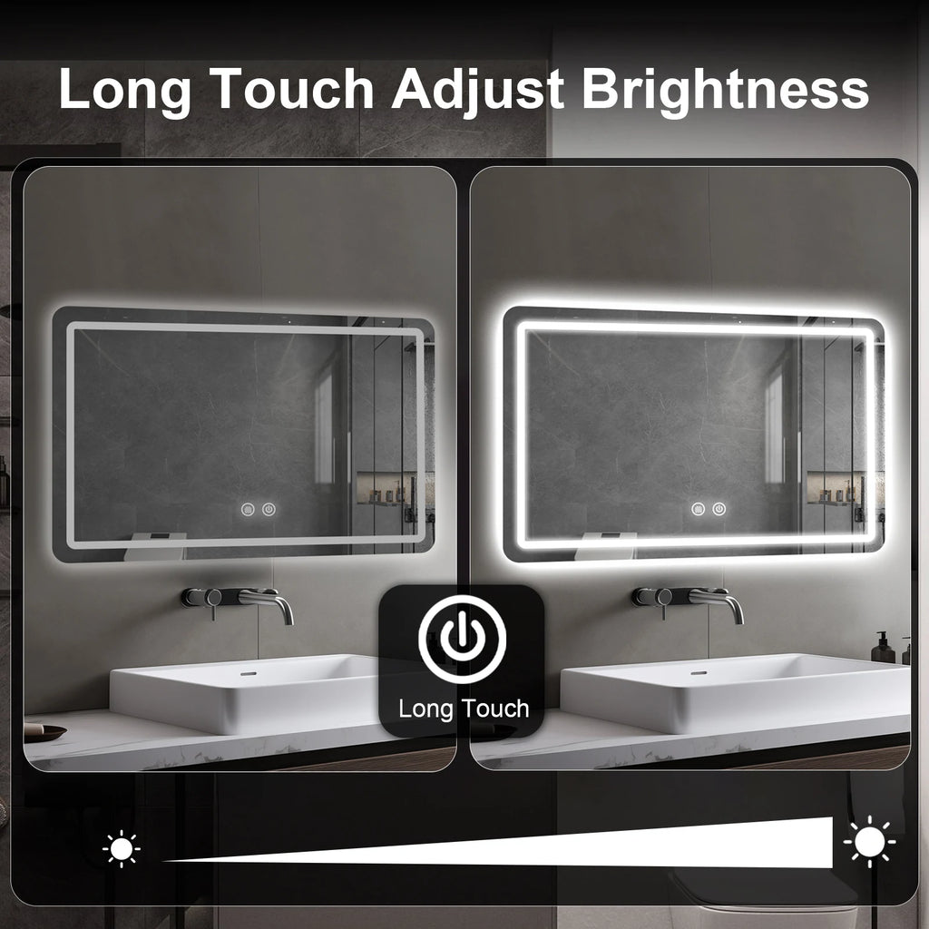LED Bathroom Vanity Mirror with Lights, Anti-Fog, 3 Color Dimmable Lighting, Wall Mounted Rectangle Bathroom Mirror