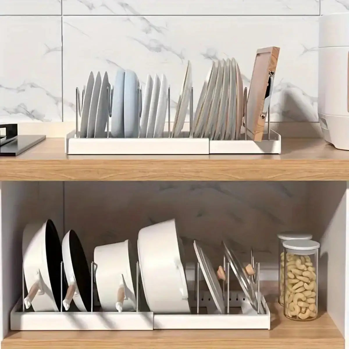 Expandable Pot and Pan Organizer Rack with 7 Adjustable Dividers