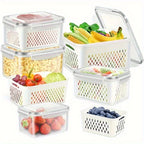 Airtight Fridge Organizer Bins with Removable Drain Basket