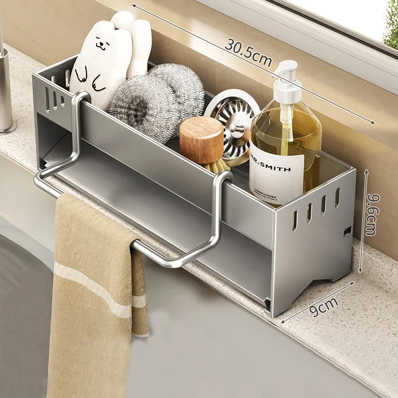 Stainless Steel Sleek Kitchen Sink Countertop Organizer