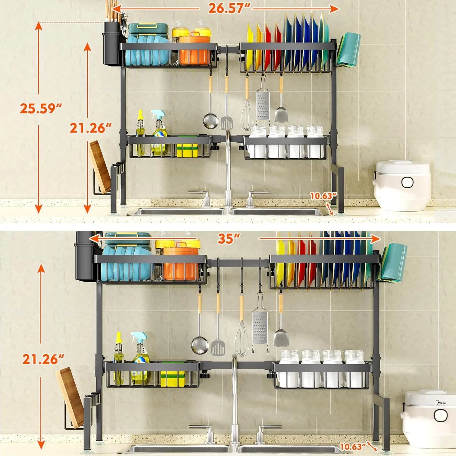 Extendable Over The Sink Dish Drying Rack (4 Baskets)