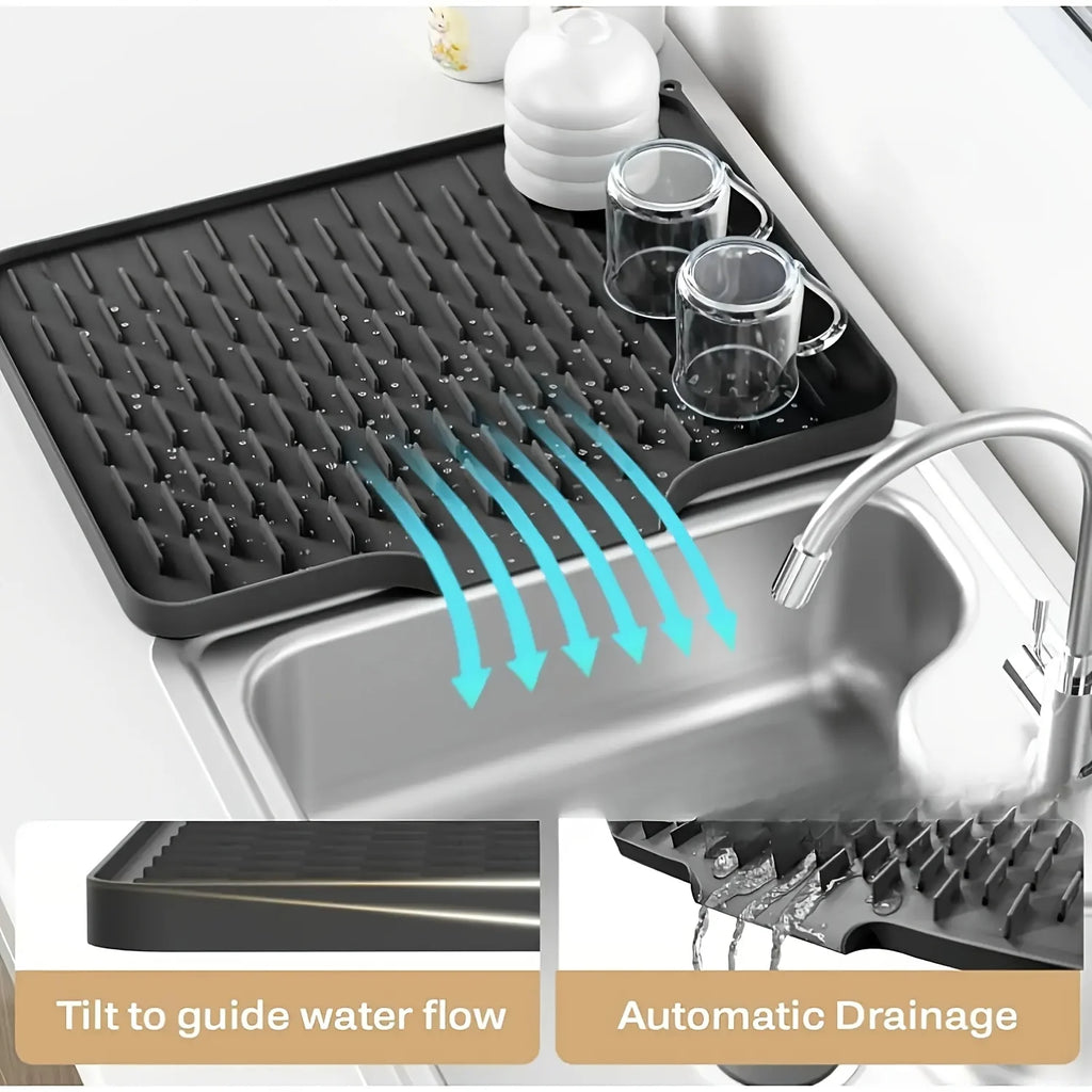 Self-Draining Silicone Dish Drying Mat for Kitchen Counter