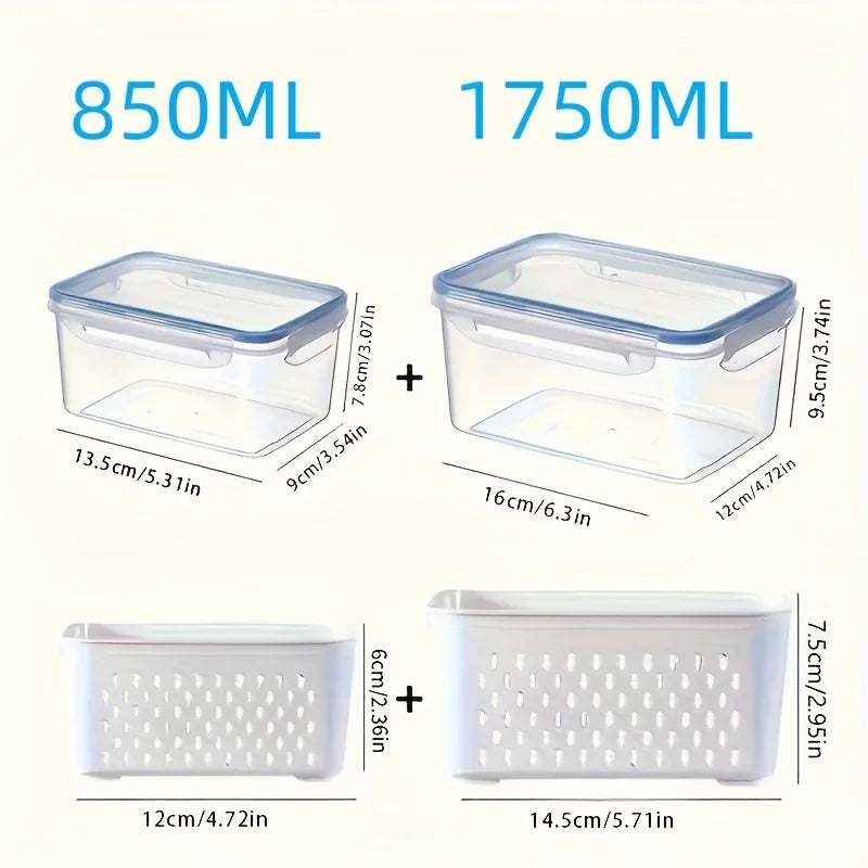 Airtight Fridge Organizer Bins with Removable Drain Basket