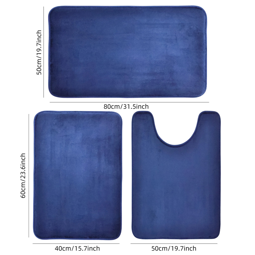 3-Piece Bathroom Rug Set, Non-Slip Soft Bath Mats, Super Absorbent Toilet & Shower Mat Set, Machine Washable