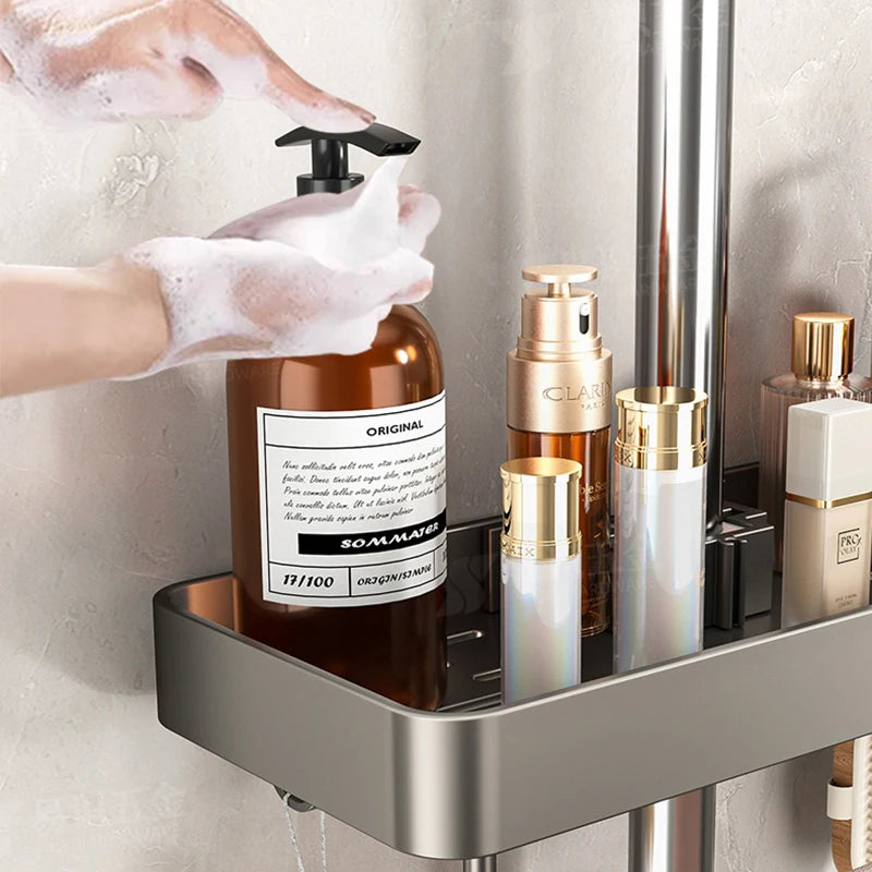 No-Drill Shower Rod Storage Organizer Rack