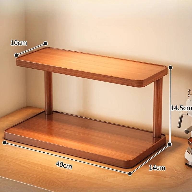 Minimalist 2-Tier Wooden Coffee Station Organizer