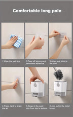 Silicone Toilet Brush and Holder, Wall Mounted Toilet Bowl Brush with Long Handle, Quick-Dry Bathroom Cleaning Set