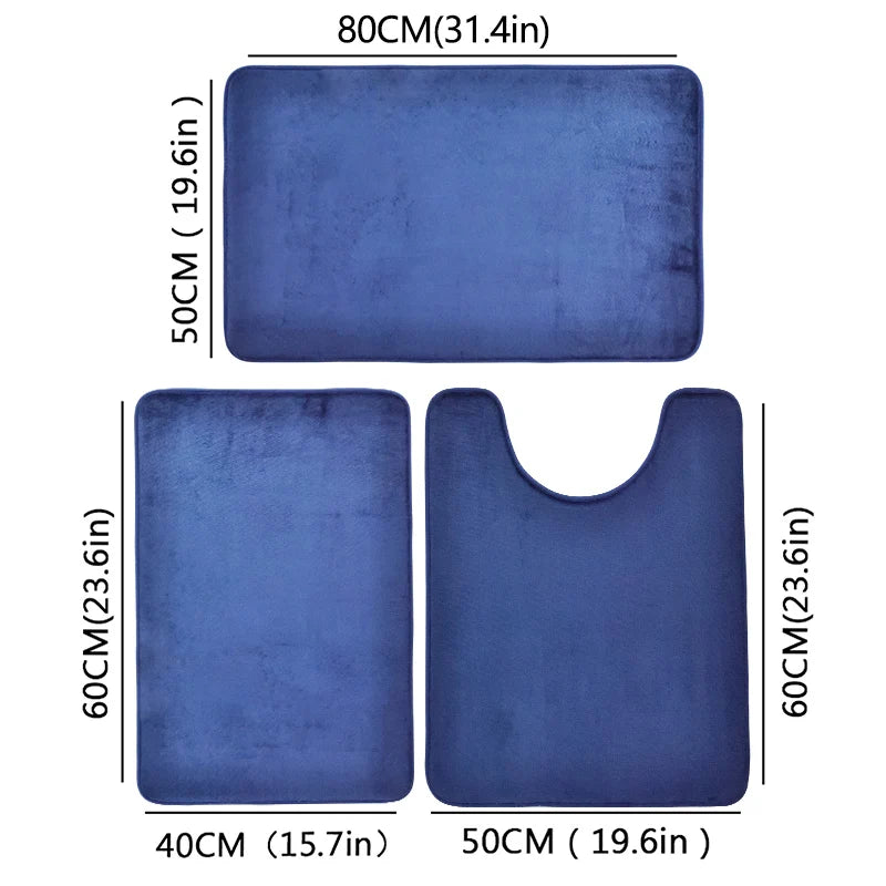 Bathroom Rug Set 3-Piece – Non-Slip Super Absorbent Bath Mat, Machine Washable, Khaki/Gray/Blue/Coffee