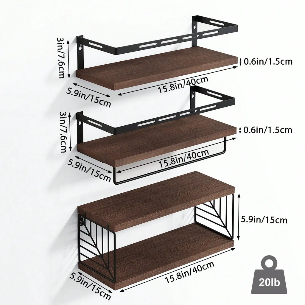 Rustic Floating Wall Shelves with Integrated Towel Bar