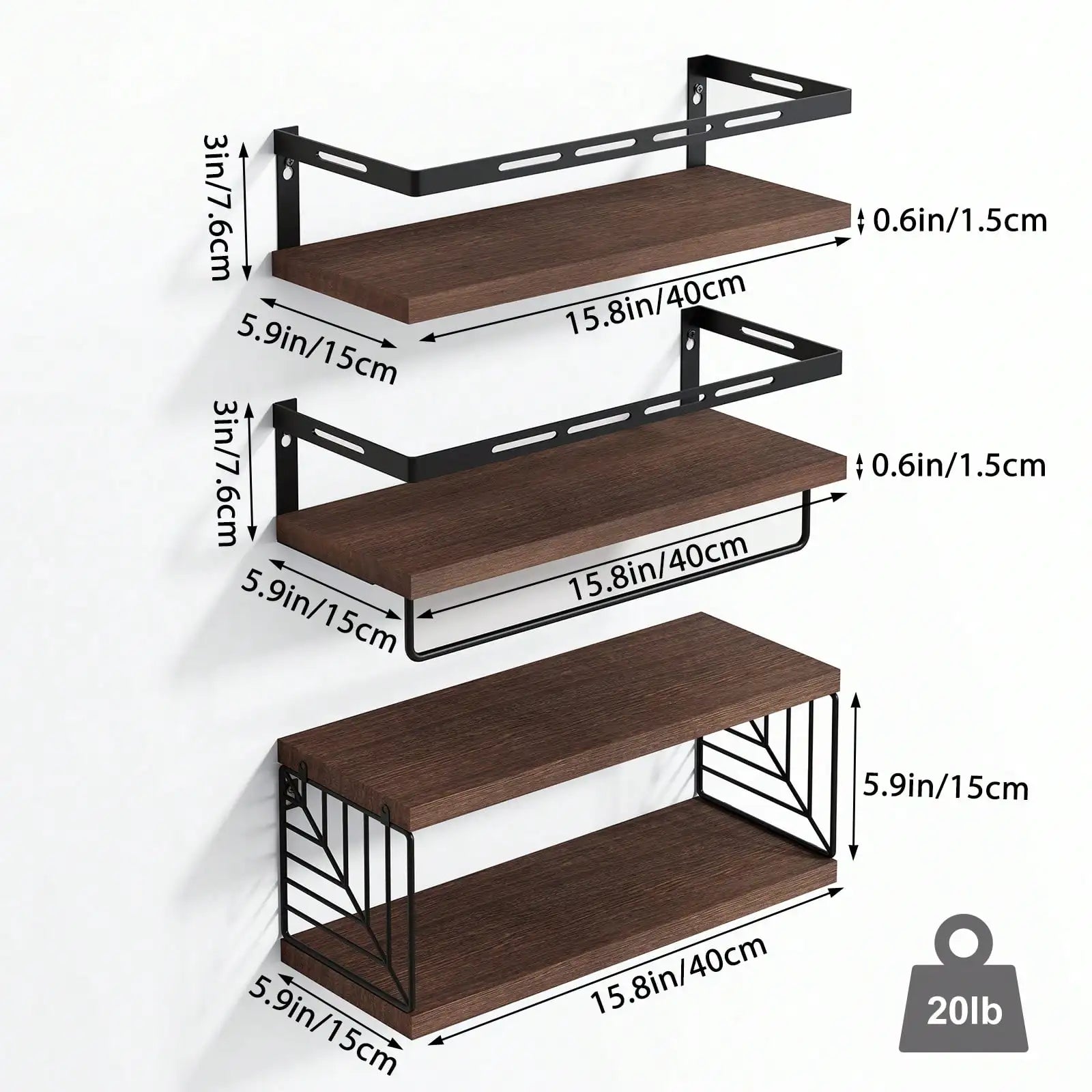 Rustic Floating Wall Shelves with Integrated Towel Bar