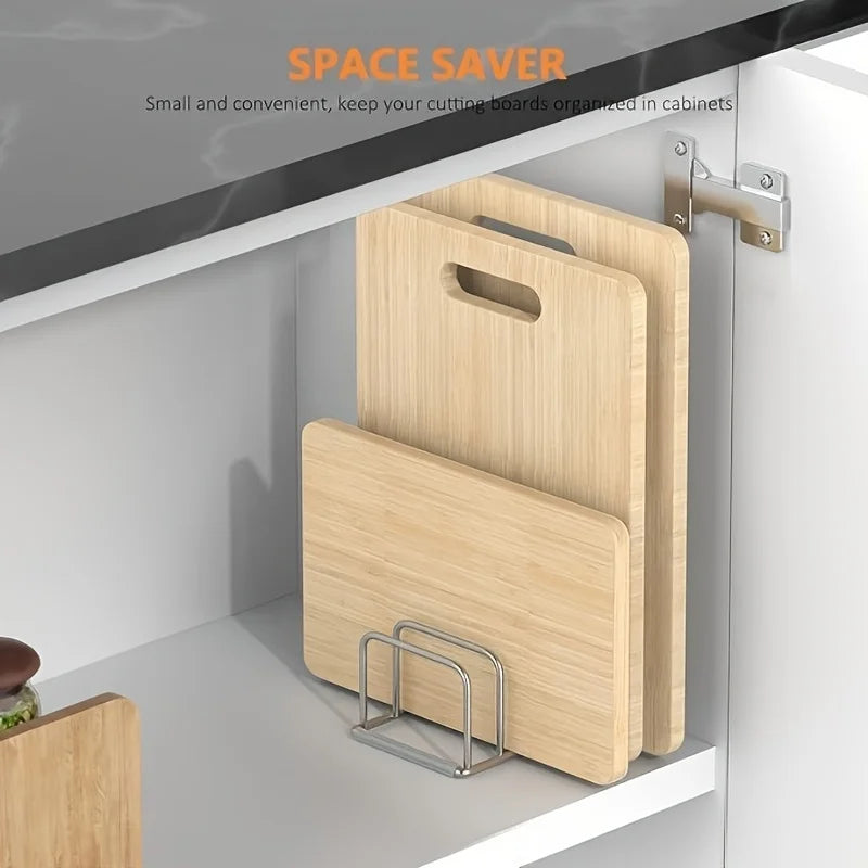 Minimalist Stainless Steel Cutting Board & Pot Lid Organizer Stand