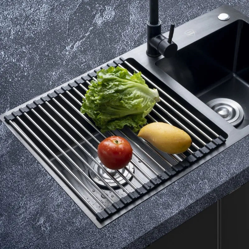 Space-Saving Roll-Up Dish Drying Rack Over the Sink