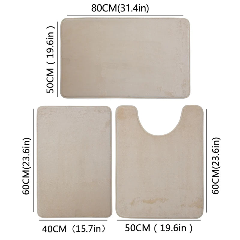 3-Piece Bathroom Rug Set, Non-Slip Soft Bath Mats, Super Absorbent Toilet & Shower Mat Set, Machine Washable