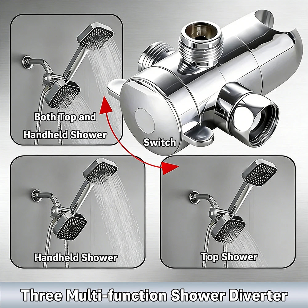 Dual Shower Head Combo with Handheld Spray, High Pressure Rainfall Shower Head, 3-Way Diverter & Stainless Steel Hose