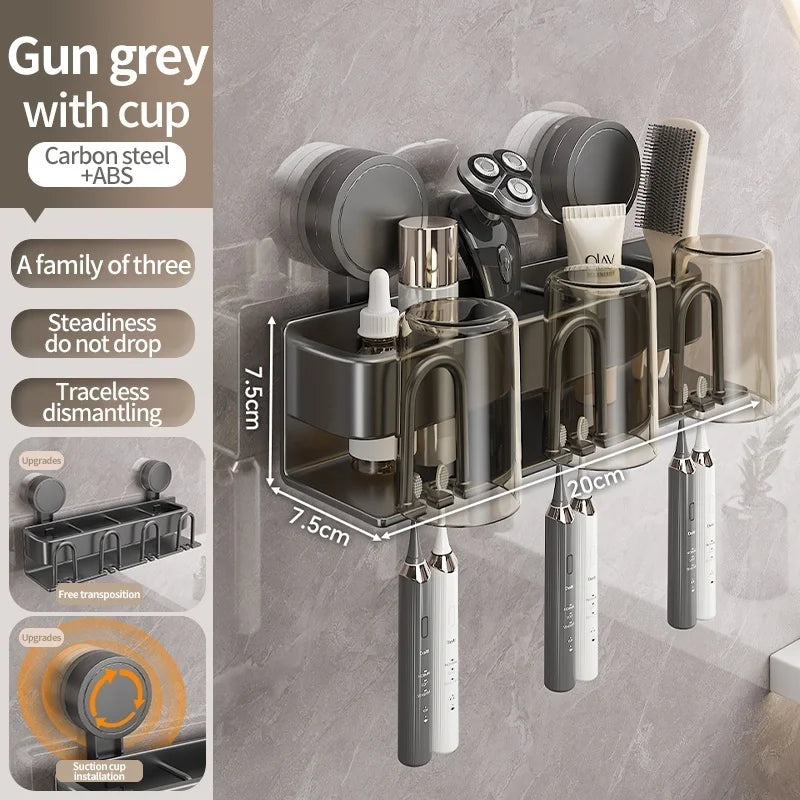 Modern Metallic Wall-Mounted Toothbrush Holder & Bathroom Organizer